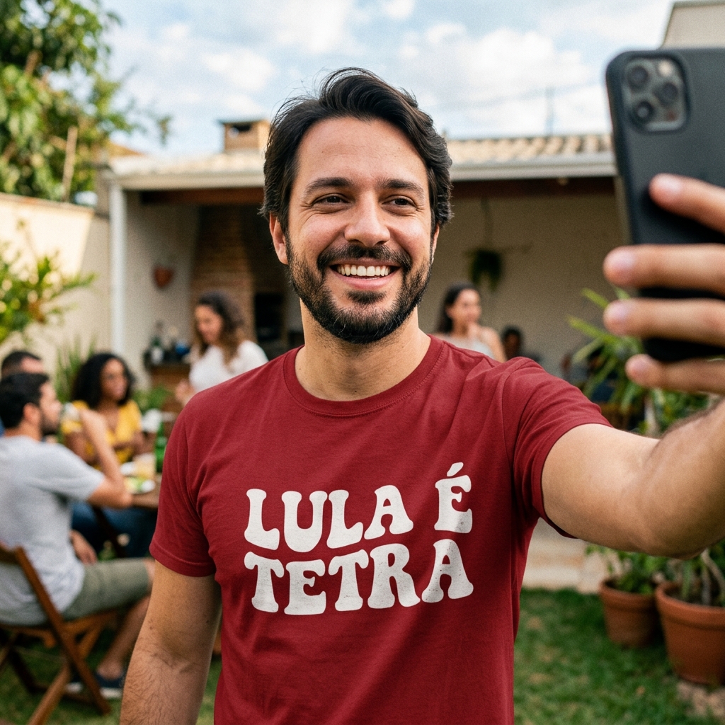 Foto do cliente usando a camiseta